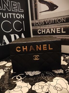 Black Quilted Jewelry Case with Gold Logo Accents And Mirror